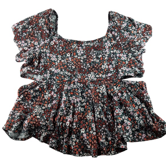 Torrid Women's Black Ditsy Floral Cutout Short Flutter Sleeve Babydoll Blouse 4X - Picture 4 of 7
